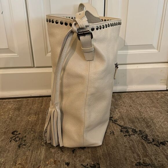 Stunning Laggo “Reed Ivory” Pebbled Leather Studded Hobo Bag - Picture 11 of 13